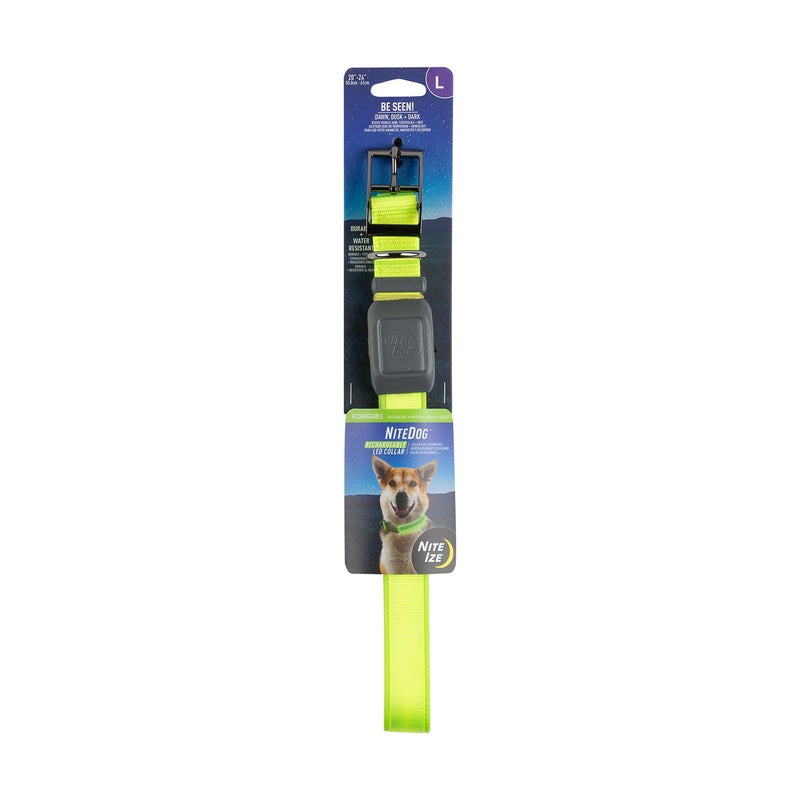 Nite Ize NiteDog Rechargeable LED Collar - Light Up Dog Collar with Durable Metal Buckle - Water-Resistant & Rechargeable Collar - Dog Supplies for Night Activities - Large, Lime - Image 1